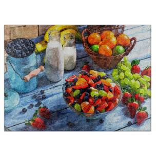 Cute Oranges Grapes Strawberries Floral Nature Cutting Board