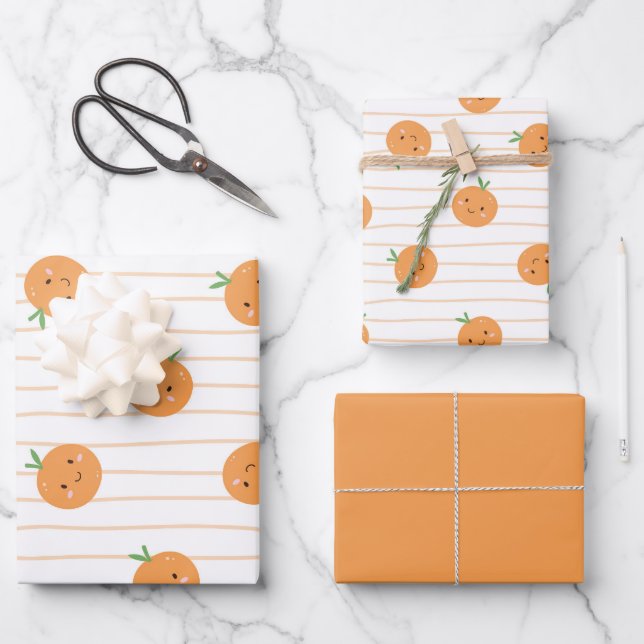 Cute Oranges Print - Wrapping Paper Set (Front)