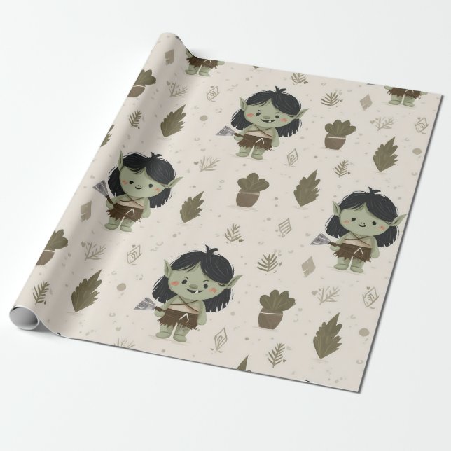 Cute Orc Girl Wrapping Paper (Unrolled)