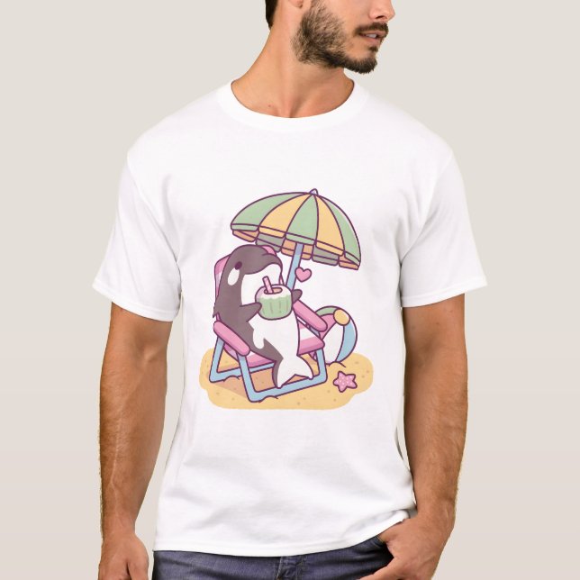 Cute Orca Chilling Under Beach Umbrella T-Shirt (Front)