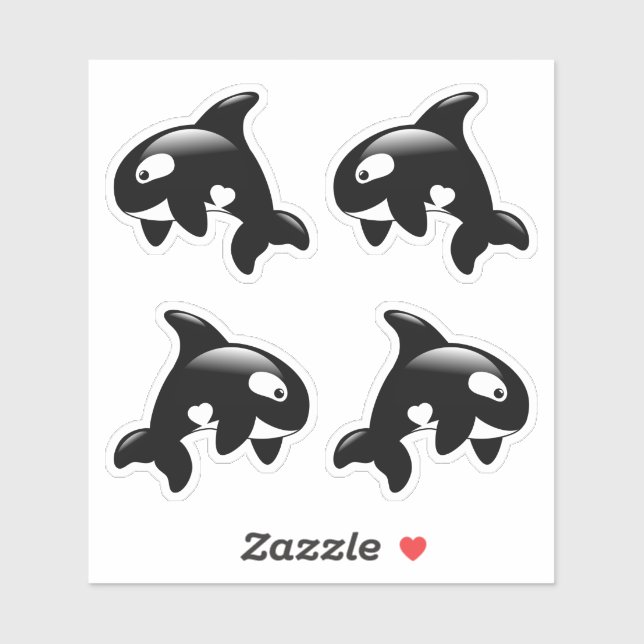 Cute Orca Killer Whale, Set of 4 (Sheet)