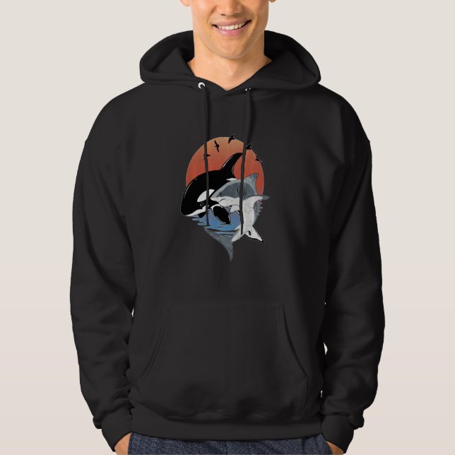 Cute Orca Whale and Shark Samoa Polynesia Long Sle Hoodie (Front)