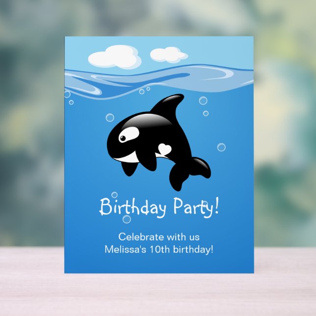 Cute Orca Whale Birthday Party Acrylic Sign (Neutral)