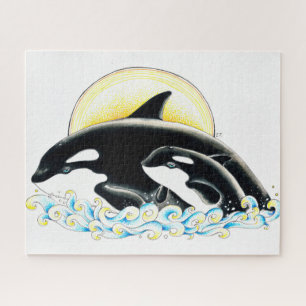 Cute Orca whale Family ink art Jigsaw Puzzle