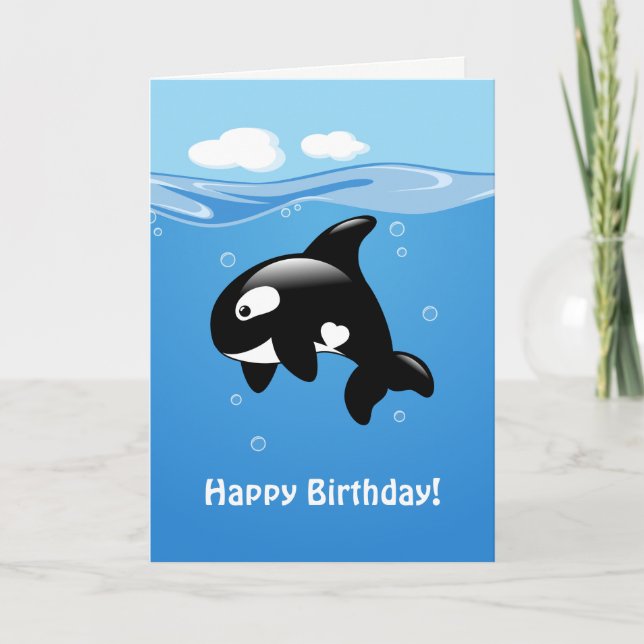 Cute Orca Whale Happy Birthday Card (Front)