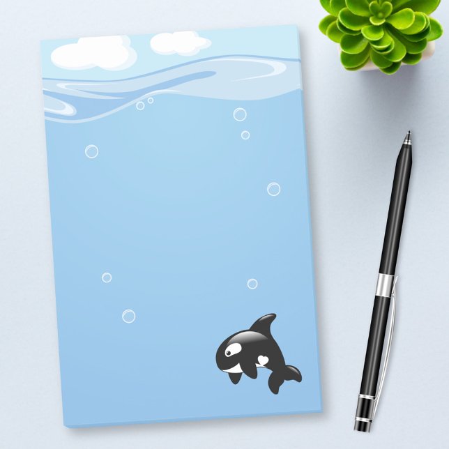 Cute Orca Whale in Ocean Light Blue Post-it Notes (Creator Uploaded)