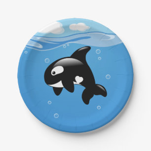 Cute Orca Whale in Ocean Paper Plate