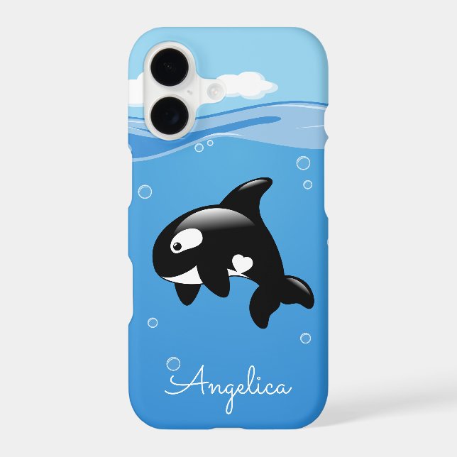 Cute Orca Whale in Ocean with Custom Name (Back)