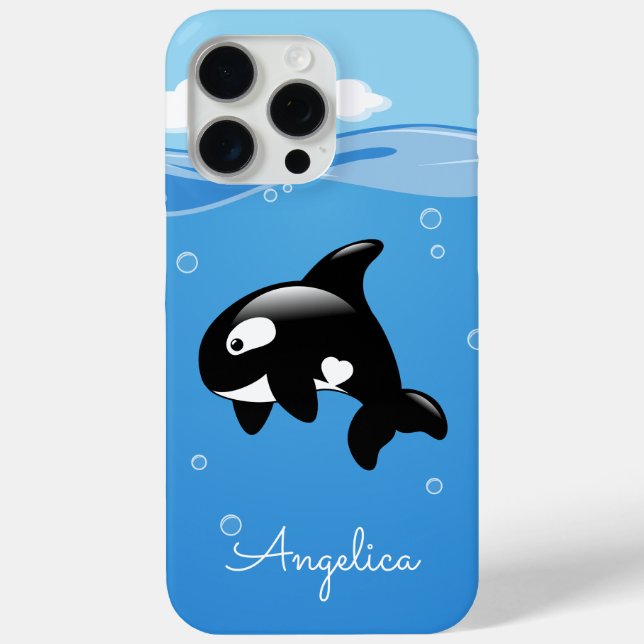 Cute Orca Whale in Ocean with Custom Name Case-Mate iPhone Case (Back)