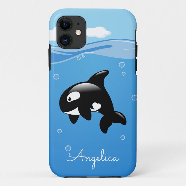Cute Orca Whale in Ocean with Custom Name Case-Mate iPhone Case (Back)