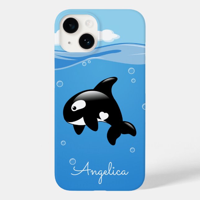 Cute Orca Whale in Ocean with Custom Name Case-Mate iPhone Case (Back)