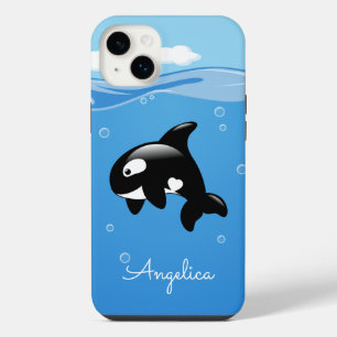 Cute Orca Whale in Ocean with Custom Name iPhone 14 Plus Case