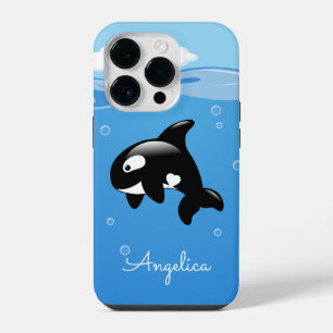 Cute Orca Whale in Ocean with Custom Name iPhone 14 Pro Case