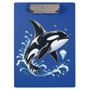 Cute Orca Whale Leaping Through Ocean Waves Clipboard