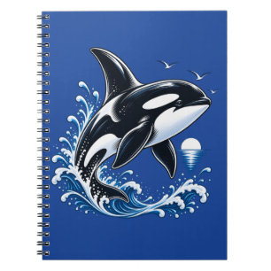 Cute Orca Whale Leaping Through Ocean Waves Notebook