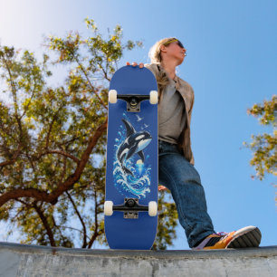 Cute Orca Whale Leaping Through Ocean Waves Skateboard