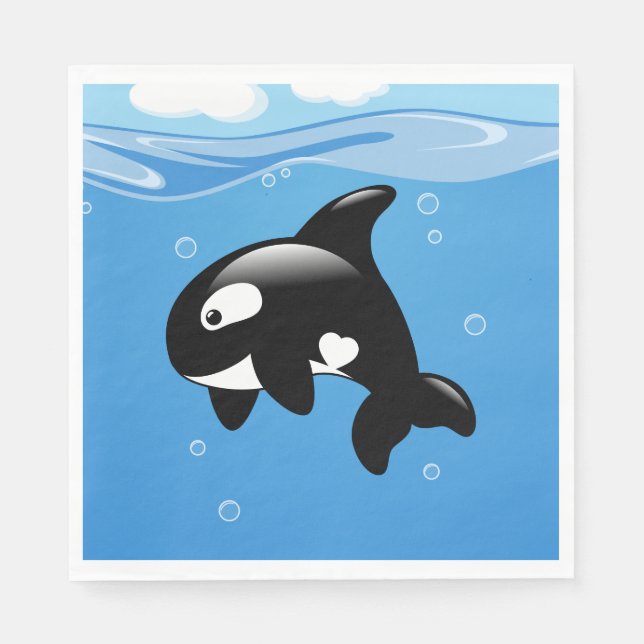 Cute Orca Whale on Blue Napkin (Front)