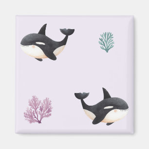 Cute Orca Whale Pattern Ocean Sea Life Nursery Magnet