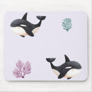 Cute Orca Whale Pattern Ocean Sea Life Nursery Mouse Pad