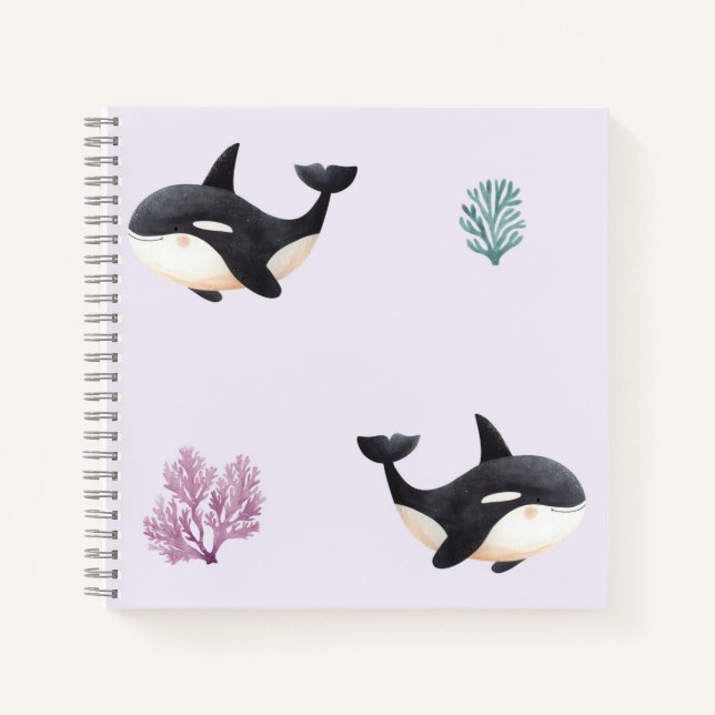 Cute Orca Whale Pattern Ocean Sea Life Nursery  Notebook (Front)