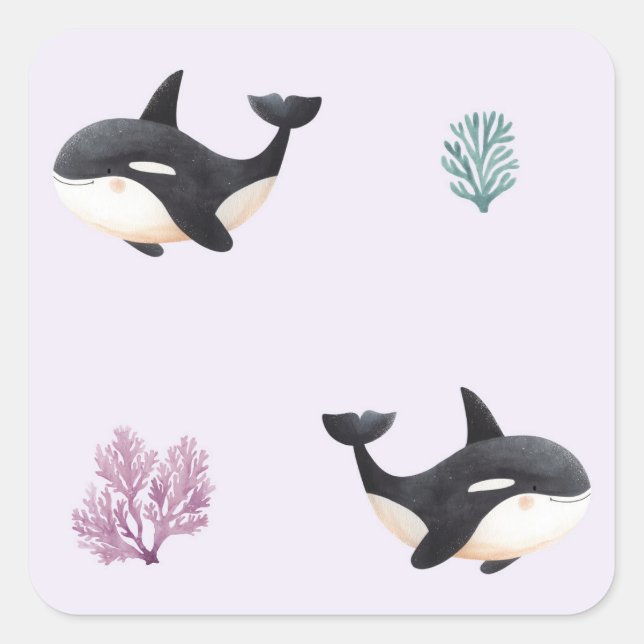 Cute Orca Whale Pattern Ocean Sea Life Nursery  Square Sticker (Front)