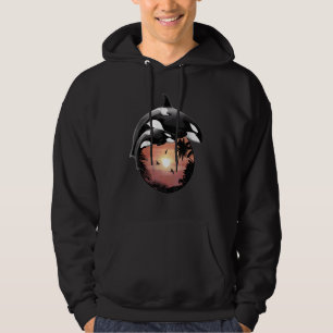 Cute Orca Whales Samoa Polynesia Style Sunset Hoodie