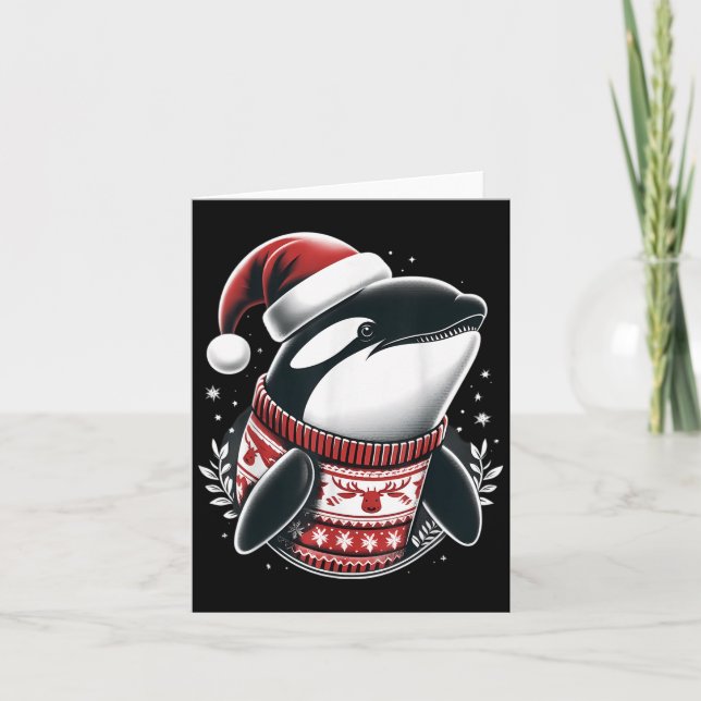 Cute Orca With Santa Hat Whale Christmas Xmas Vint Card (Front)