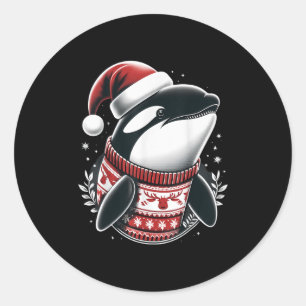 Cute Orca With Santa Hat Whale Christmas Xmas Vint Classic Round Sticker