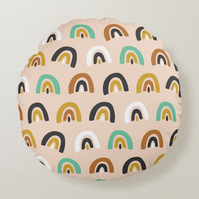 Cute Organic Rainbow Stripes Seamless Pattern Round Cushion (Front)