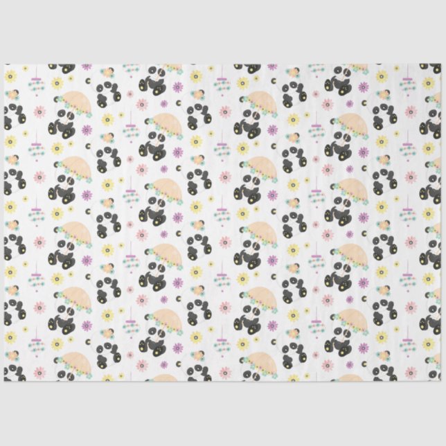 Cute Oriental Pandas Pattern on White Tissue Paper (Front)