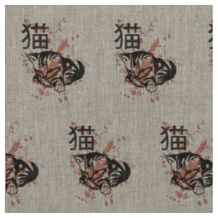 Cute oriental style neko cat design fabric