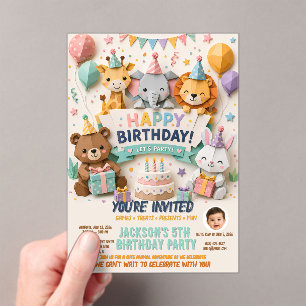 Cute Origami Animal Birthday Invitation