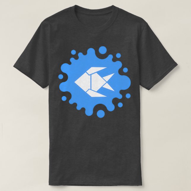 Cute Origami Fish on a Blue Splash T-Shirt (Design Front)