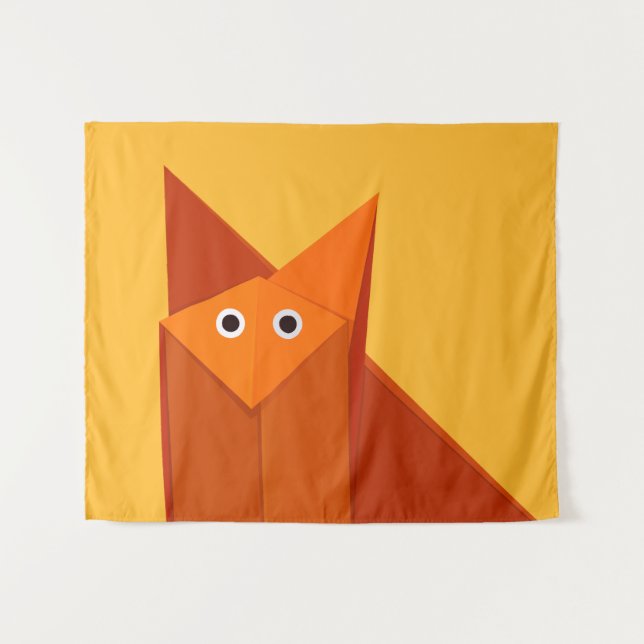 Cute Origami Fox Kawaii Papercraft Animal Tapestry (Front (Horizontal))