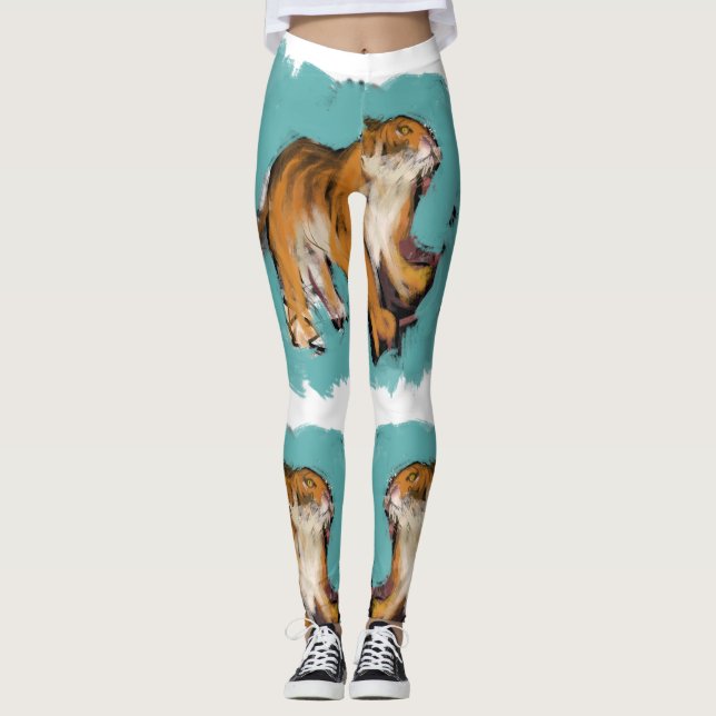 Cute Original Drawing Tiger Chinese New Year L4 Leggings (Front)