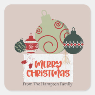 Cute ornament Family or business Flat Holiday Card Square Sticker