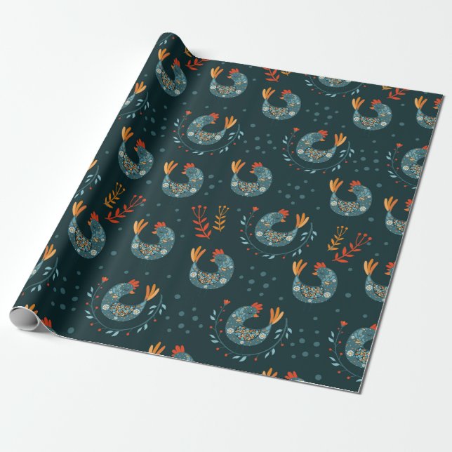 Cute Ornate Birds Wrapping Paper (Unrolled)