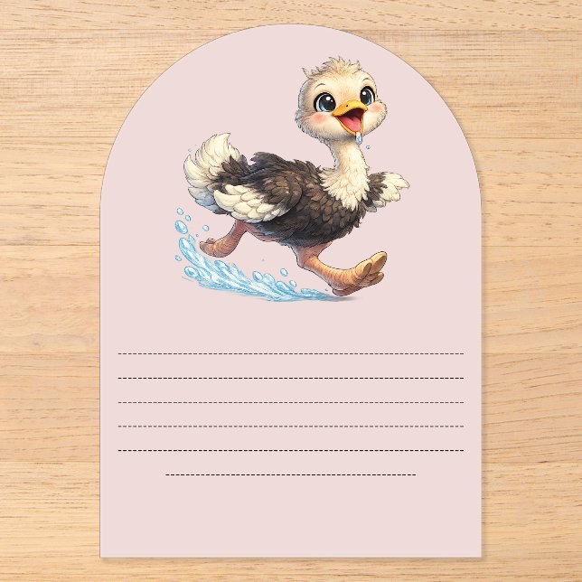 Cute Ostrich Happy Adventure Illustration Acrylic Invitations (Front)