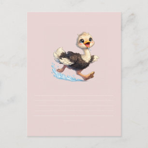 Cute Ostrich Happy Adventure Illustration Announcement Postcard