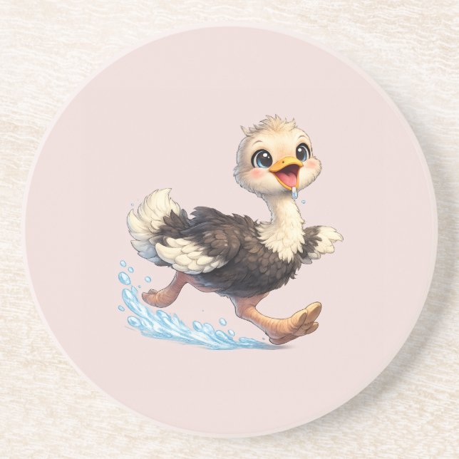 Cute Ostrich Happy Adventure Illustration Coaster (Front)