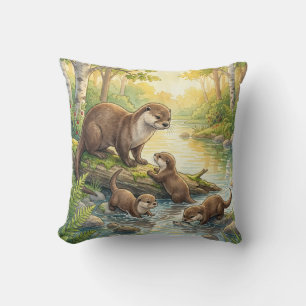 Cute Otter And Babies River and Lake Animals  Cushion