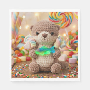 Cute Otter and Gummi Fish Themed Boy's Birthday Napkin