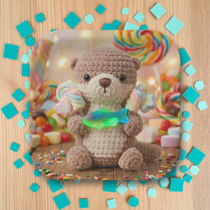 Cute Otter and Gummi Fish Themed Boy's Birthday Paper Plate