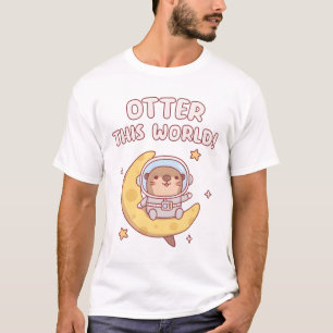 Cute Otter Astronaut On Moon Otter This World Funn T-Shirt