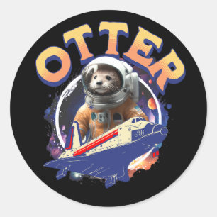 Cute Otter Astronaut Outer Space Shuttle Cadet Classic Round Sticker