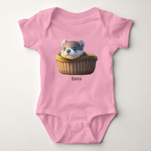 Cute otter baby in a basket - personalizable baby bodysuit