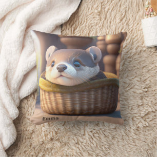 Cute otter baby in a basket - personalizable cushion