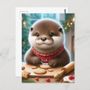 Cute Otter Baking Christmas Cookies Postcard
