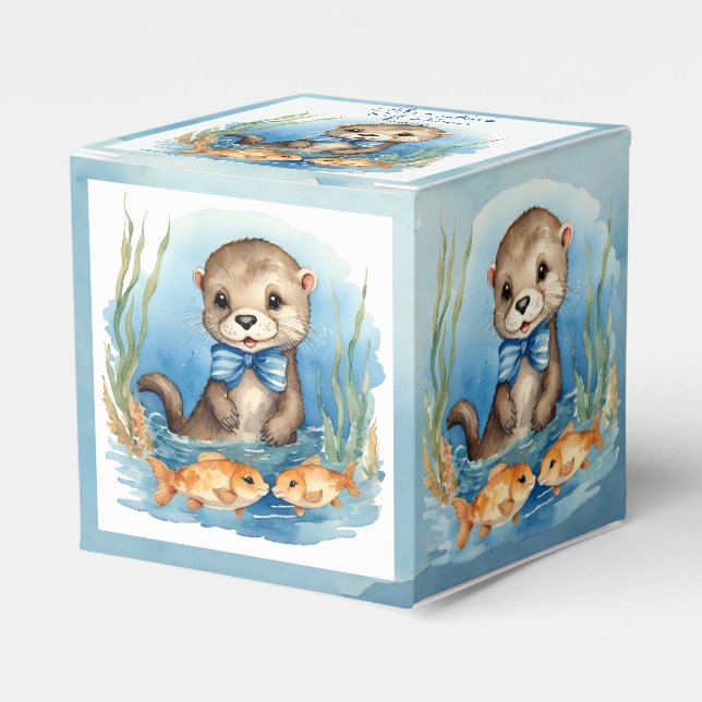 Cute Otter Boy Baby Shower Favour Box (Front Side)