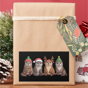 Cute Otter Christmas Funny Xmas Lights Animal Rectangular Sticker